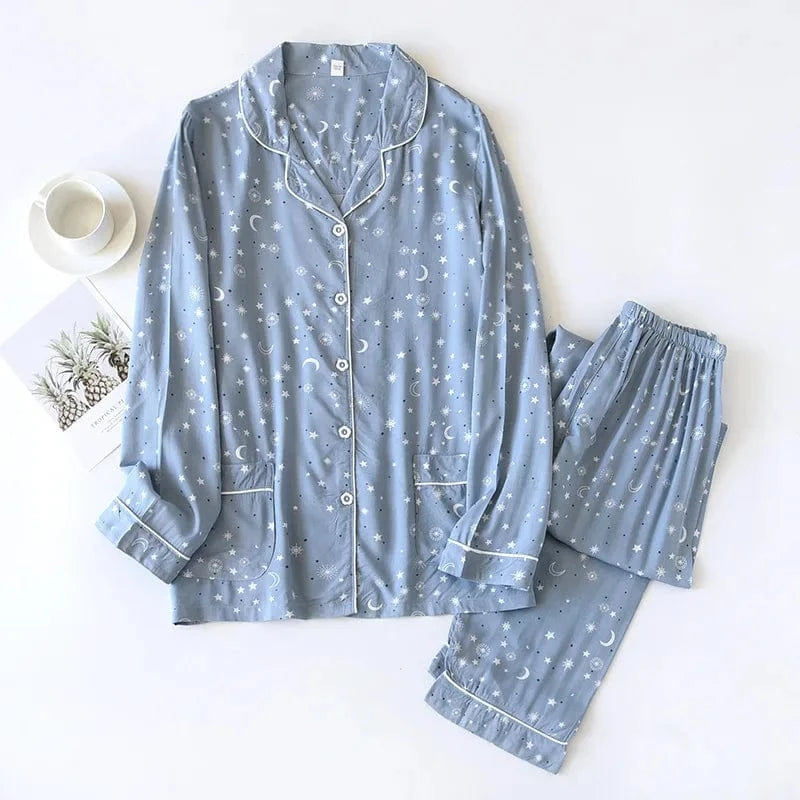 2024 Spring / Summer cotton 100% viscose long-sleeved trousers ladies cotton pajamas suit long Sleepwear women's home Nightwear