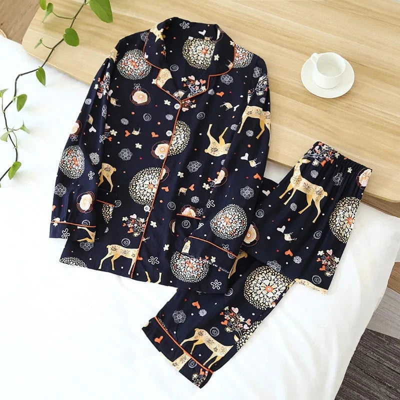 2024 Spring / Summer cotton 100% viscose long-sleeved trousers ladies cotton pajamas suit long Sleepwear women's home Nightwear