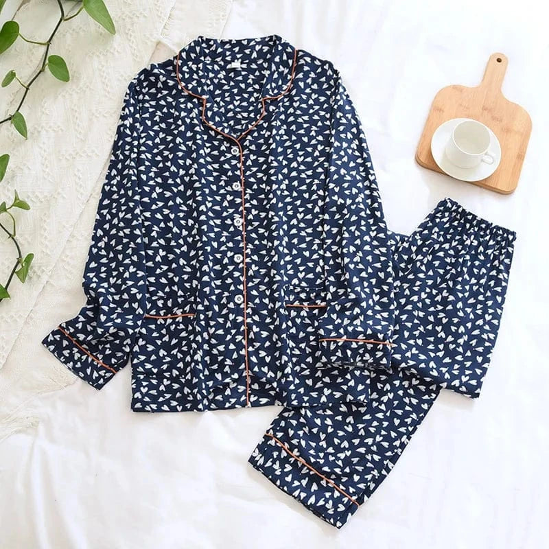 2024 Spring / Summer cotton 100% viscose long-sleeved trousers ladies cotton pajamas suit long Sleepwear women's home Nightwear