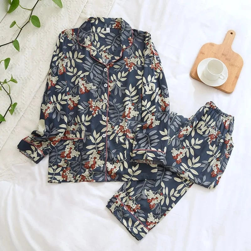 2024 Spring / Summer cotton 100% viscose long-sleeved trousers ladies cotton pajamas suit long Sleepwear women's home Nightwear