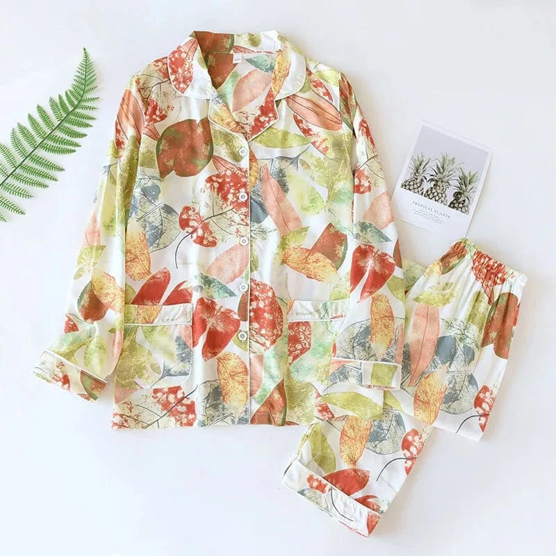 2024 Spring / Summer cotton 100% viscose long-sleeved trousers ladies cotton pajamas suit long Sleepwear women's home Nightwear
