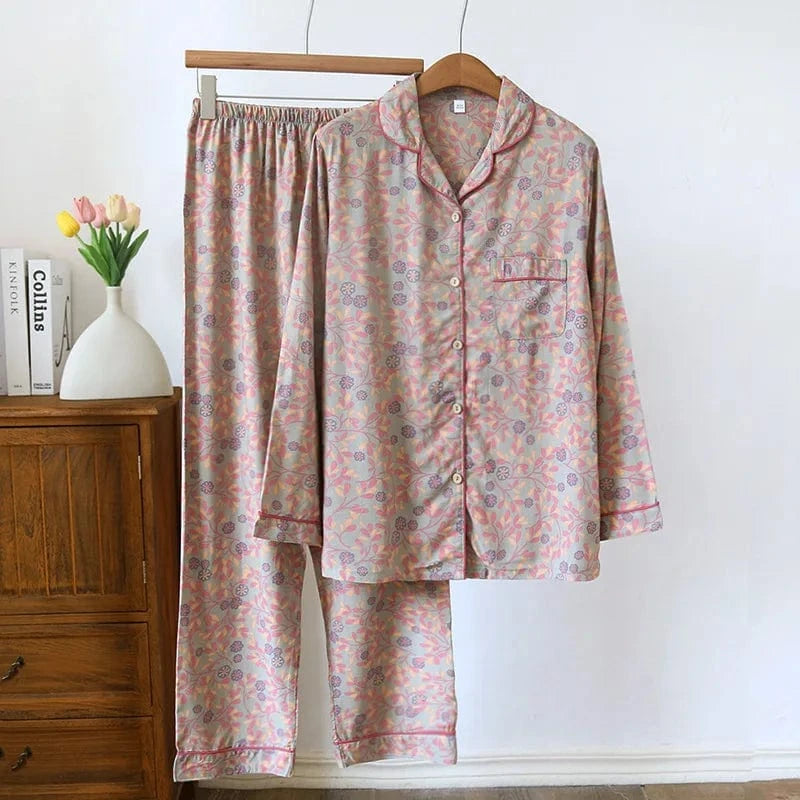 2024 Spring / Summer cotton 100% viscose long-sleeved trousers ladies cotton pajamas suit long Sleepwear women's home Nightwear