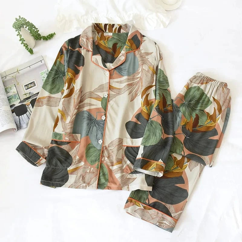 2024 Spring / Summer cotton 100% viscose long-sleeved trousers ladies cotton pajamas suit long Sleepwear women's home Nightwear