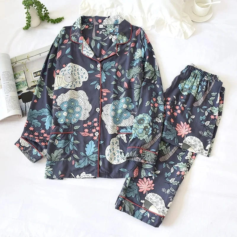 2024 Spring / Summer cotton 100% viscose long-sleeved trousers ladies cotton pajamas suit long Sleepwear women's home Nightwear