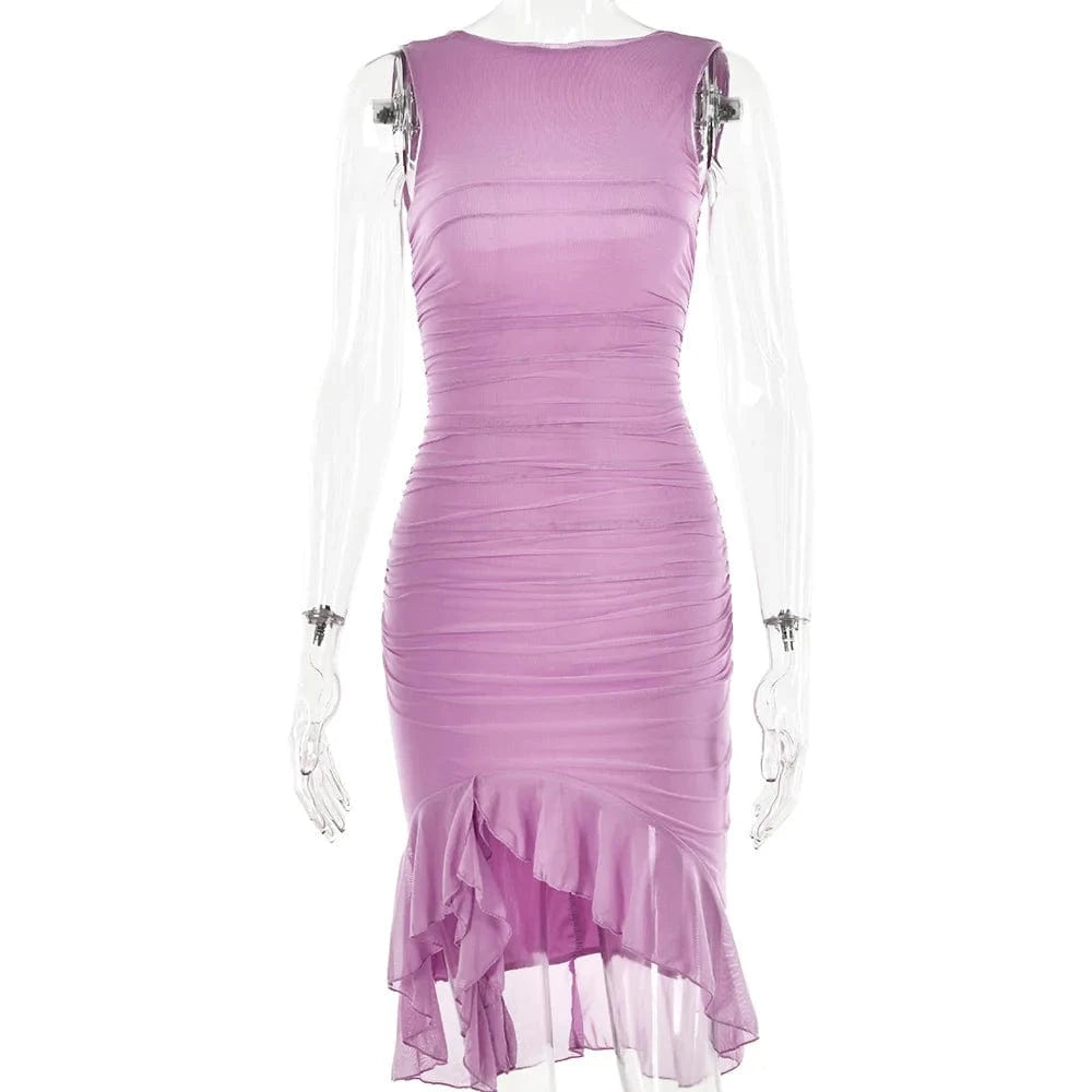 2024 Spring/Summer New crewneck Sleeveless Dress female fashion selling sexy sheath halter pleated MIDI skirt
