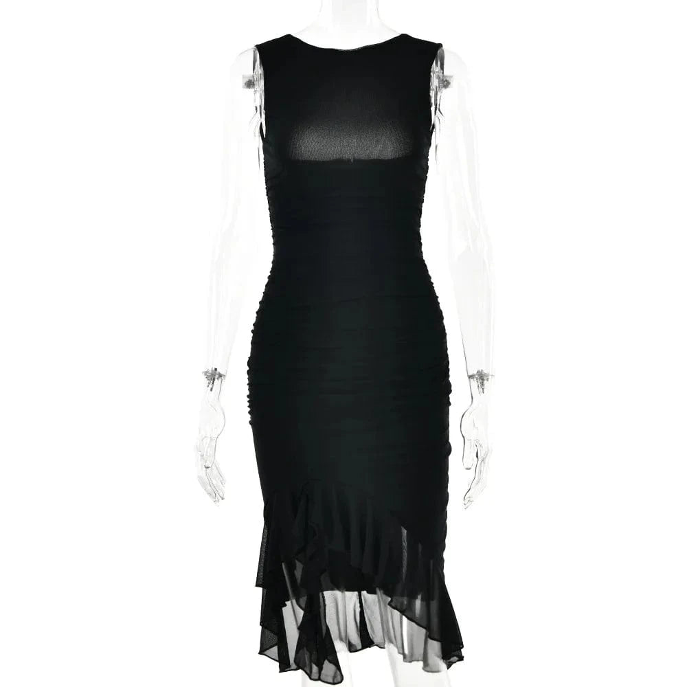 2024 Spring/Summer New crewneck Sleeveless Dress female fashion selling sexy sheath halter pleated MIDI skirt