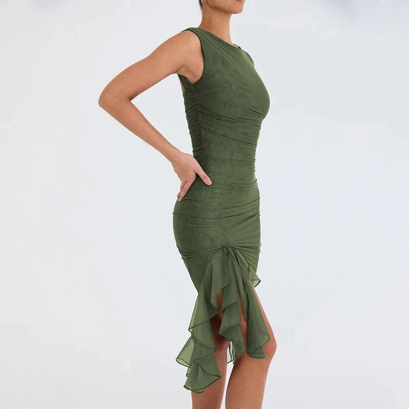 2024 Spring/Summer New crewneck Sleeveless Dress female fashion selling sexy sheath halter pleated MIDI skirt