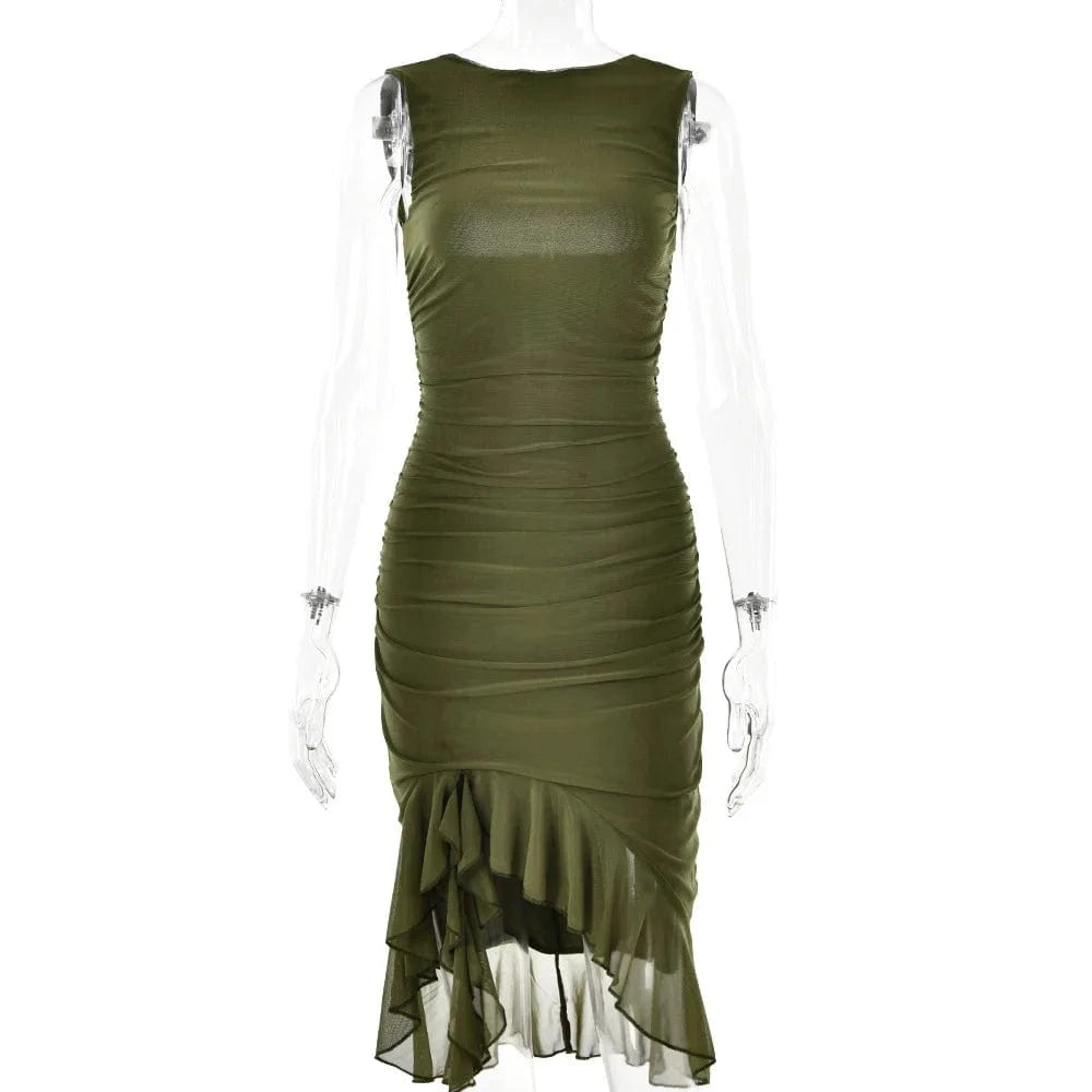2024 Spring/Summer New crewneck Sleeveless Dress female fashion selling sexy sheath halter pleated MIDI skirt