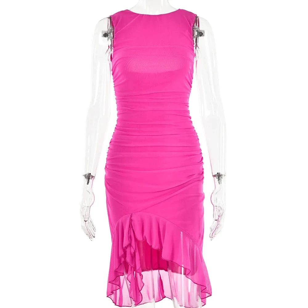 2024 Spring/Summer New crewneck Sleeveless Dress female fashion selling sexy sheath halter pleated MIDI skirt
