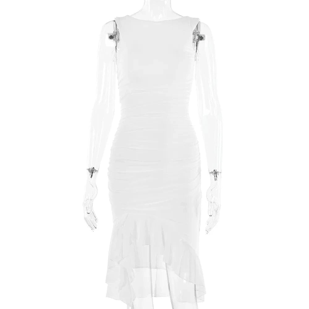 2024 Spring/Summer New crewneck Sleeveless Dress female fashion selling sexy sheath halter pleated MIDI skirt