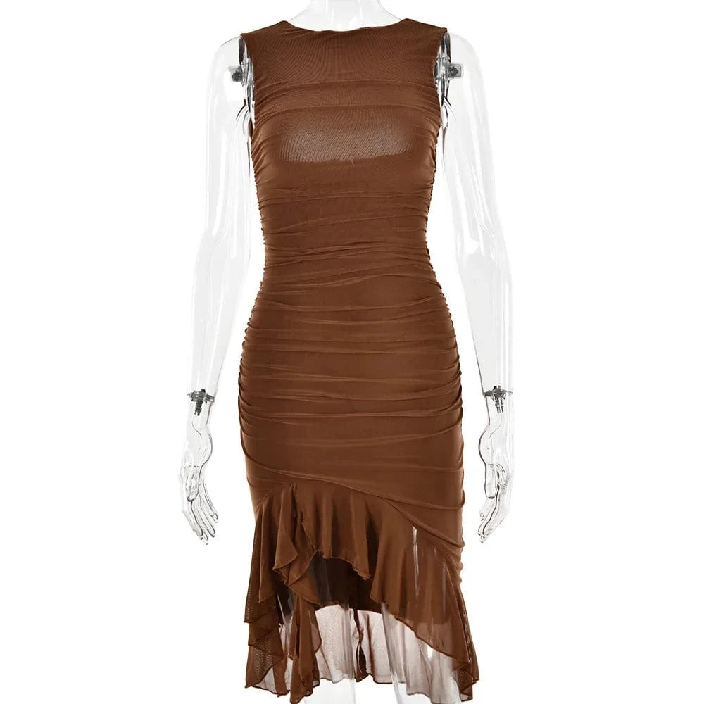 2024 Spring/Summer New crewneck Sleeveless Dress female fashion selling sexy sheath halter pleated MIDI skirt