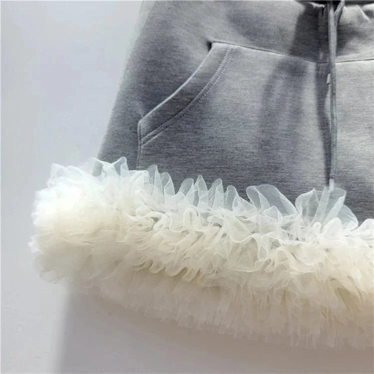 2024 Spring Summer New Drawstring Elastic Waist Pocket Multi Layer Lace Decoration Mini Skirt Women