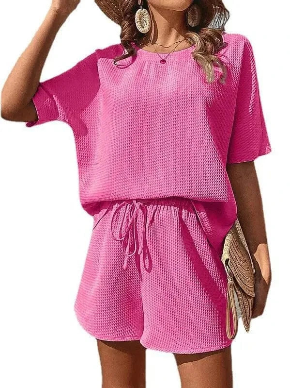 2024 Spring Summer New Fashion Style women lady Casual  New Short Sleeved Shirt  Shorts Pure Color Two Piece Set