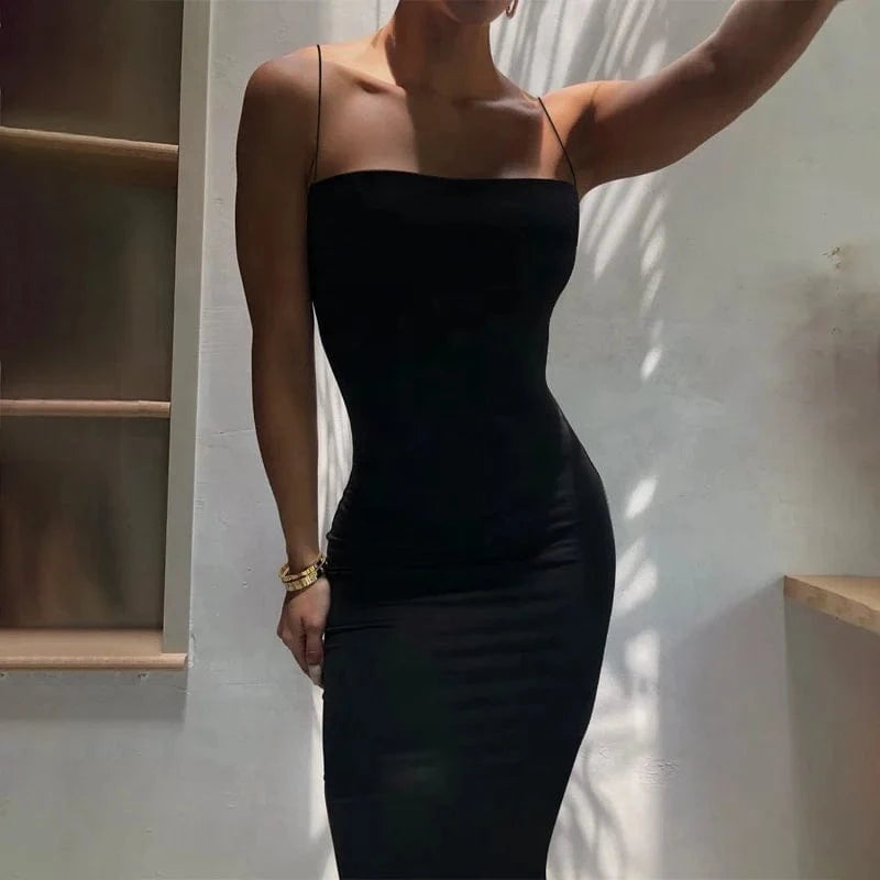 2024 Spring Summer New Women's Clothing Sexy Strap Temperament Strap Long Dress Fashion Slim Fit Dress Women