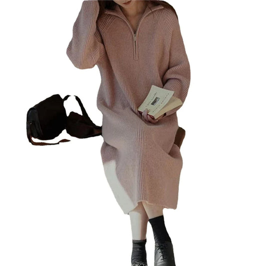 2024 Spring Winter dress high slim waist collection loose solid color half neck zipper leg design ribbed long length skirt