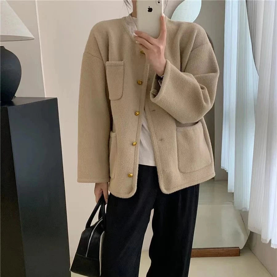 2024 Spring woman crew neck long sleeve elegant cardigan high quality sweater coat