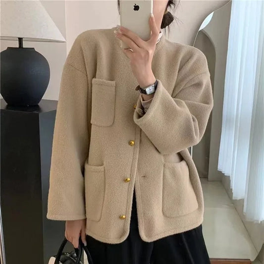 2024 Spring woman crew neck long sleeve elegant cardigan high quality sweater coat
