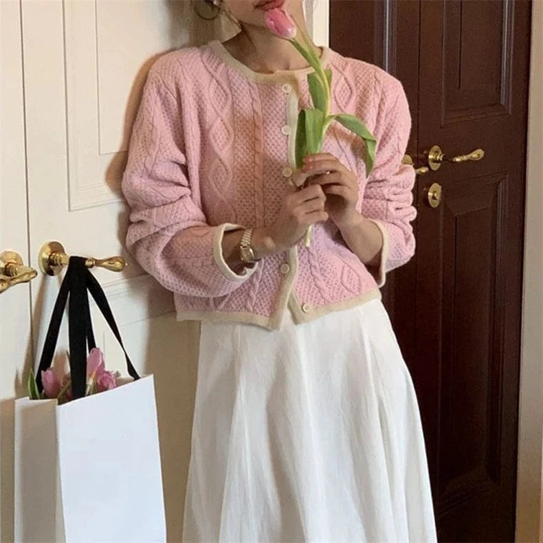 2024 Spring woman new arrival crew neck long sleeve elegant cardigan vintage style sweater coat