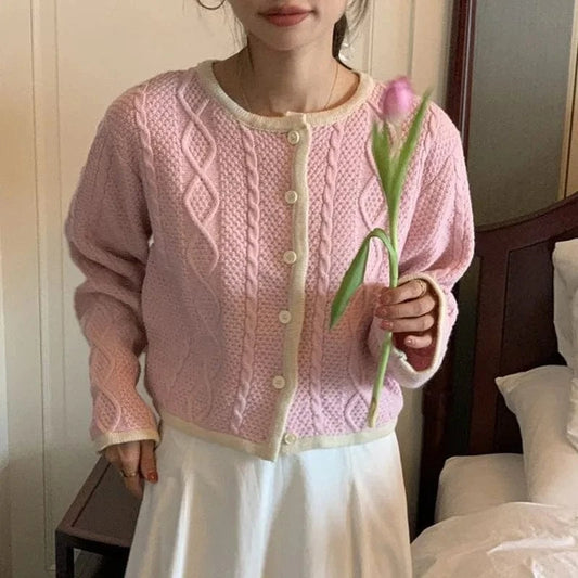 2024 Spring woman new arrival crew neck long sleeve elegant cardigan vintage style sweater coat