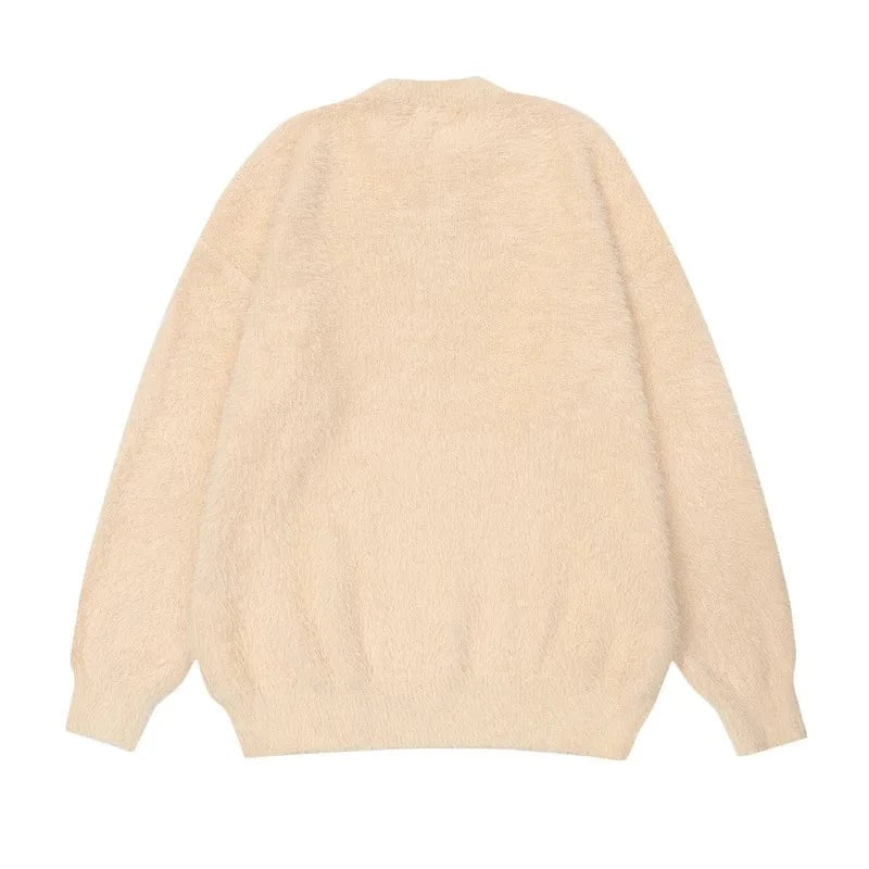 2024 Spring  woman new arrival crew neck long sleeve oversize mohair cartoon bear jacquard mohair sweater jumper