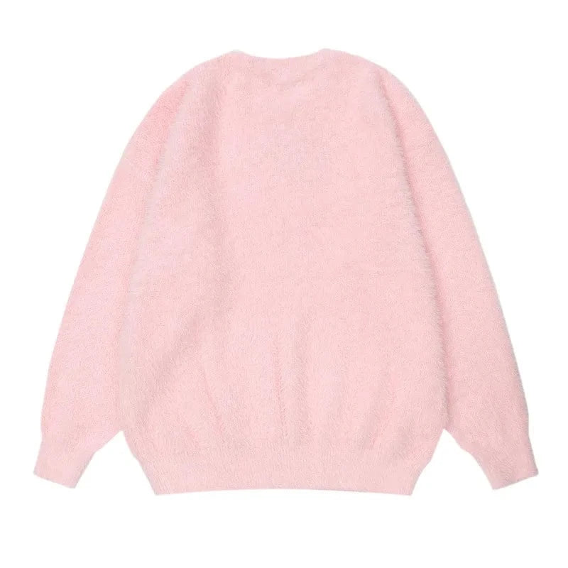 2024 Spring  woman new arrival crew neck long sleeve oversize mohair cartoon bear jacquard mohair sweater jumper