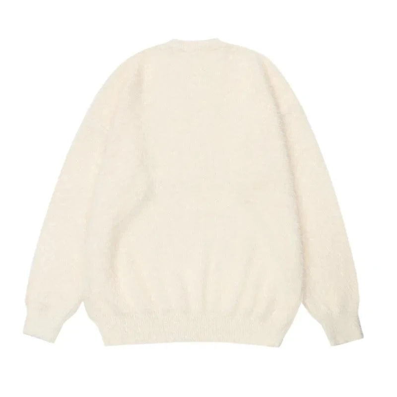 2024 Spring  woman new arrival crew neck long sleeve oversize mohair cartoon bear jacquard mohair sweater jumper