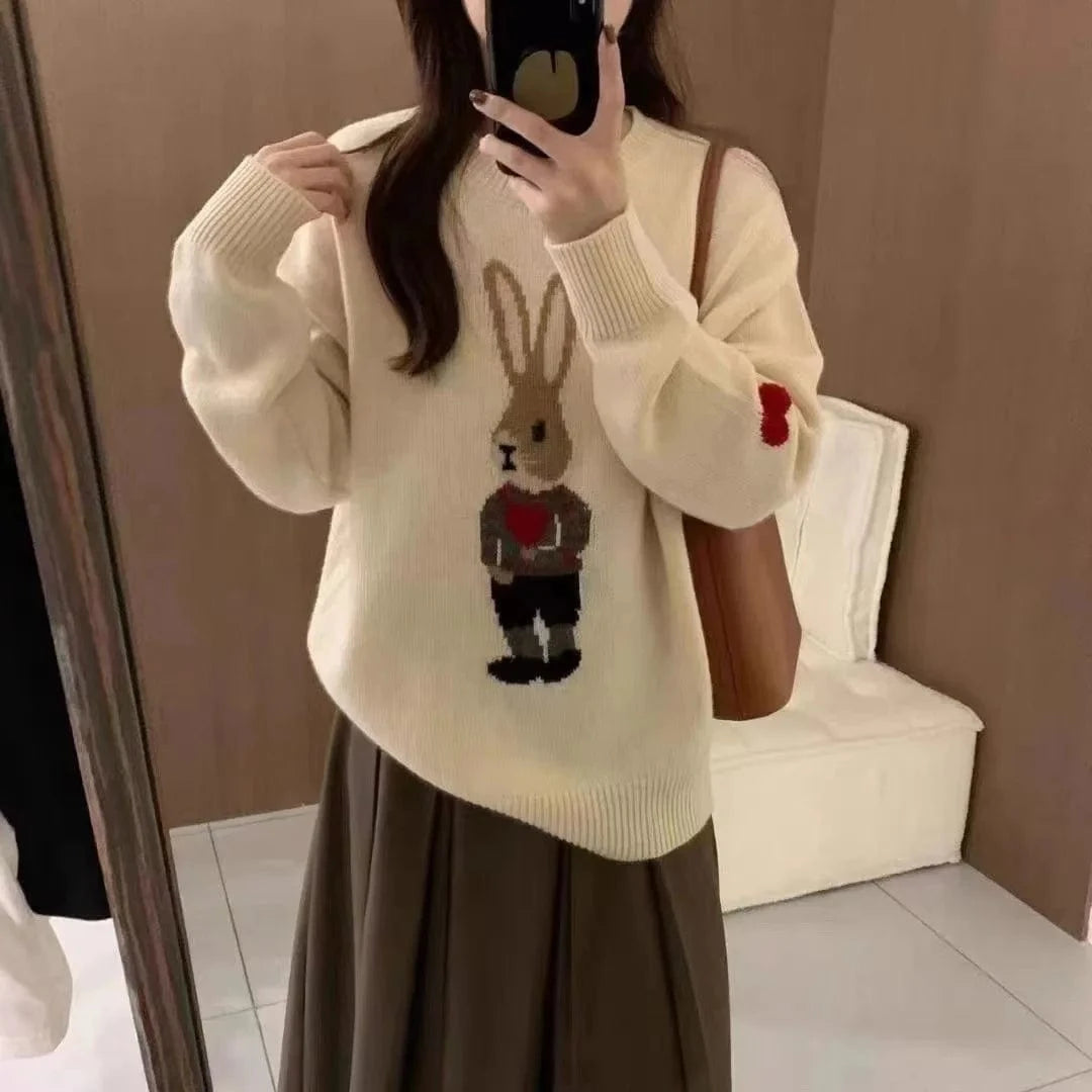 2024 Spring women new arrival crew neck long sleeve cartoon animal jacquard  sweater jumper