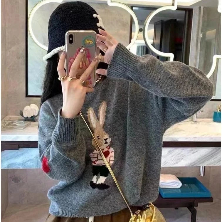 2024 Spring women new arrival crew neck long sleeve cartoon animal jacquard  sweater jumper