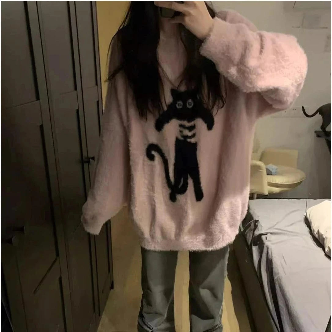 2024 Spring women new arrival crew neck long sleeve cartoon cat animal jacquard soft sweater jumper