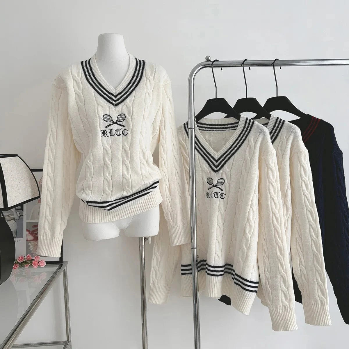 2024 Spring women new arrival crew neck long sleeve loose print cable knit pullover sweater jumper