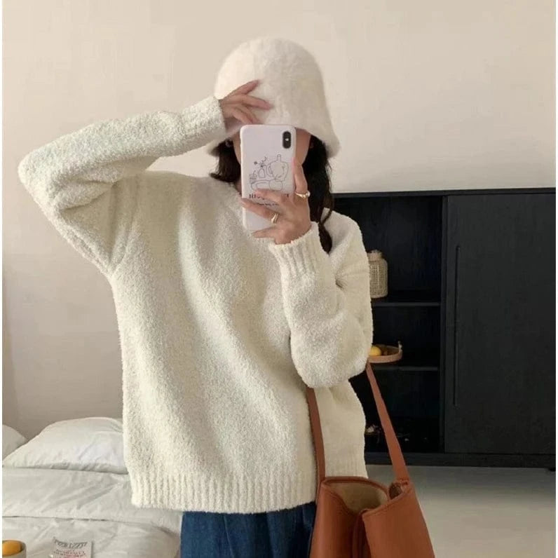 2024 Spring women new arrival crew neck long sleeve loose soft cable knit pullover sweater jumper