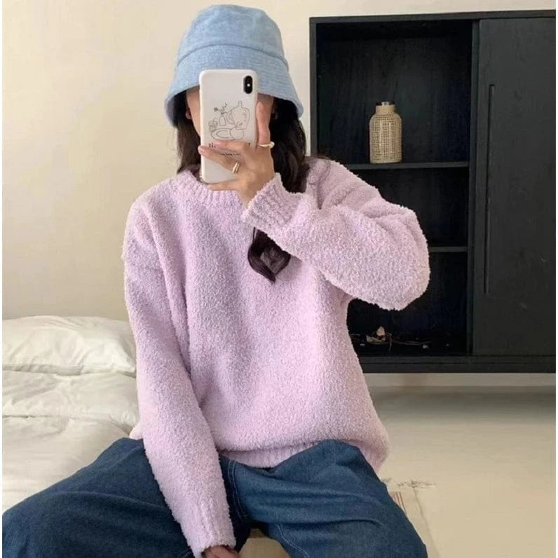 2024 Spring women new arrival crew neck long sleeve loose soft cable knit pullover sweater jumper