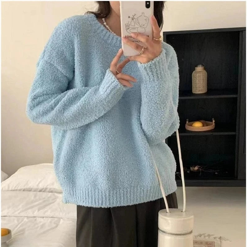 2024 Spring women new arrival crew neck long sleeve loose soft cable knit pullover sweater jumper