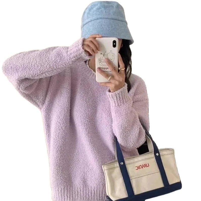 2024 Spring women new arrival crew neck long sleeve loose soft cable knit pullover sweater jumper