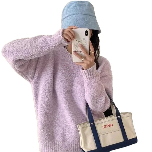 2024 Spring women new arrival crew neck long sleeve loose soft cable knit pullover sweater jumper