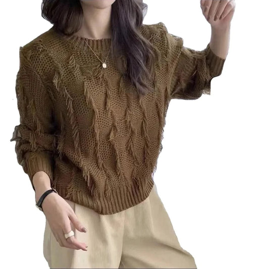 2024 Spring women new arrival crew neck long sleeve loose solid Fluffy thin pullover sweater jumper