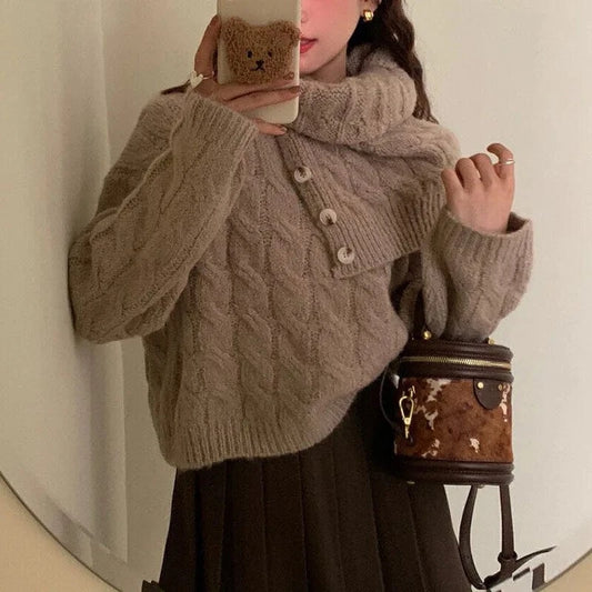 2024 Spring women new arrival crew neck long sleeve loose solid scarf shawl sweater jumper