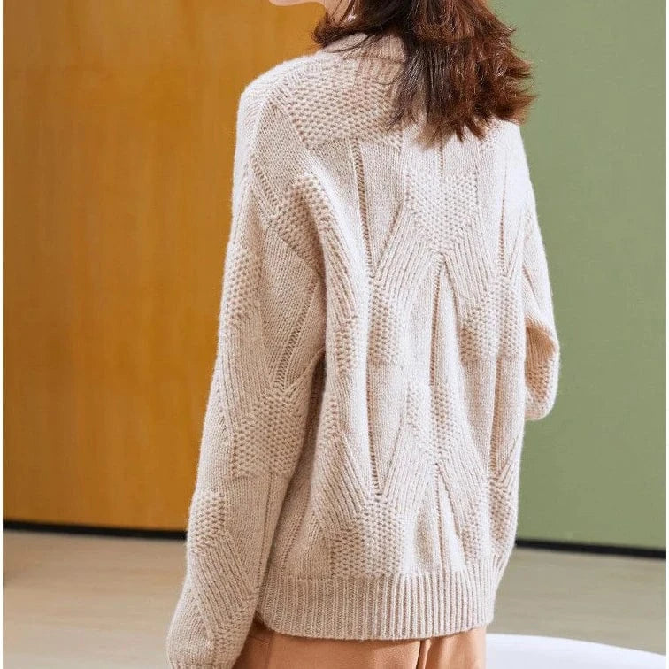 2024 Spring women new arrival crew neck solid color long sleeve oversize cable knit pullover sweater jumper