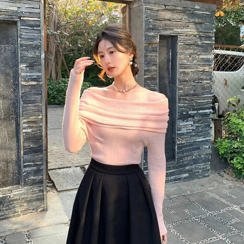 2024 Spring women new arrival long sleeve loose off-shoulder sexy sweater jumper