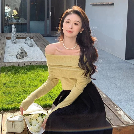 2024 Spring women new arrival long sleeve loose off-shoulder sexy sweater jumper
