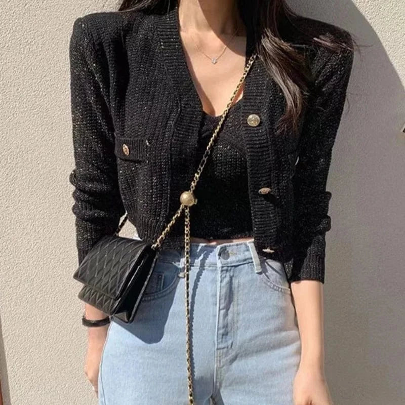 2024 Spring women new arrival open chest long sleeve solid cardigan sleeveless and singlet jumper sweater set