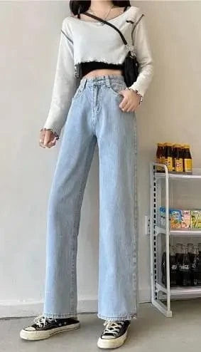 2024  Spring Women's New Fashion Sexy High Waist Solid Color Long  Pants Loose Fitting Straight Wide Leg Ladies Casual Jeans