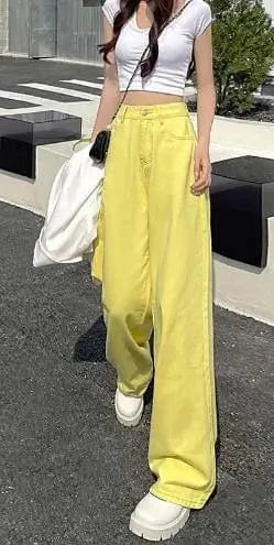 2024  Spring Women's New Fashion Sexy High Waist Solid Color Long  Pants Loose Fitting Straight Wide Leg Ladies Casual Jeans