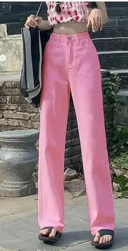 2024  Spring Women's New Fashion Sexy High Waist Solid Color Long  Pants Loose Fitting Straight Wide Leg Ladies Casual Jeans