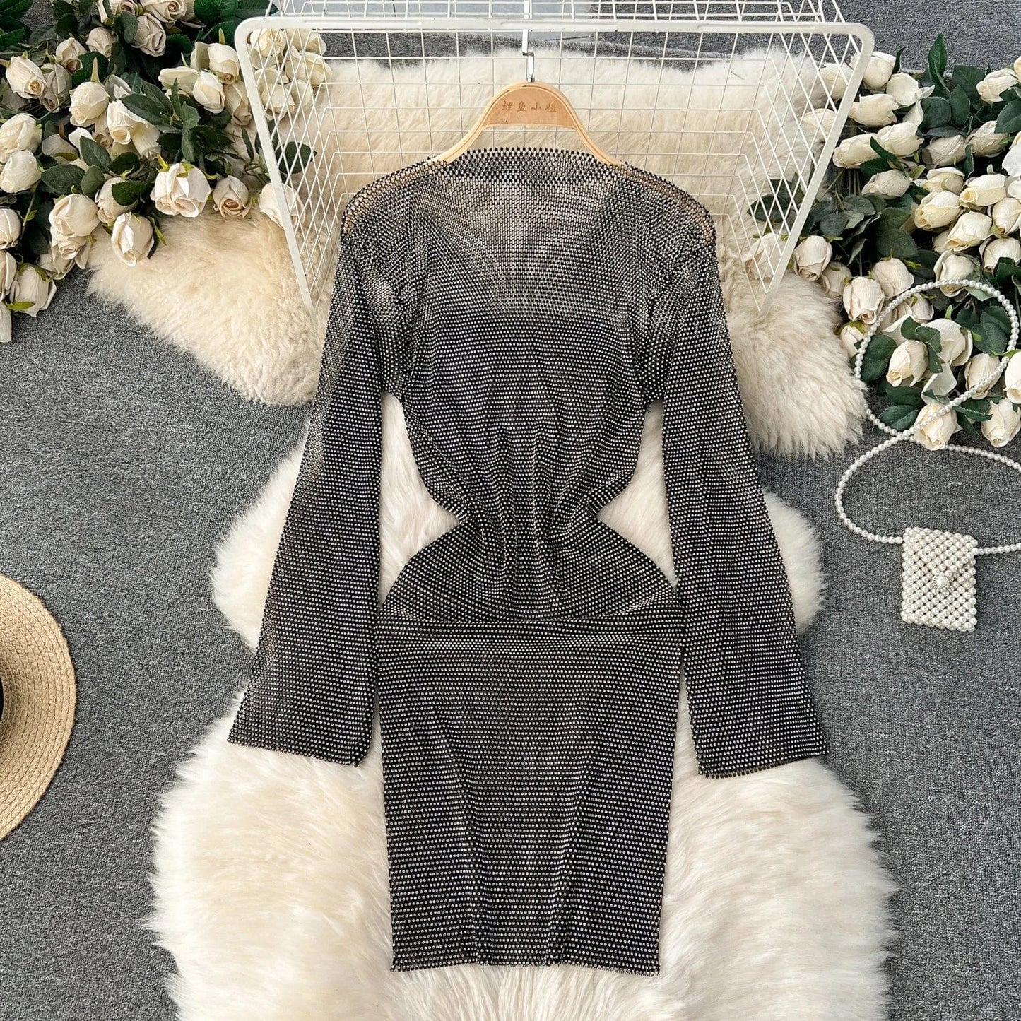 2024 Spring Y2k O-neck Midi Dress For Women Long Sleeve Empire Patchwork Hollow Out Lace Dresses Ladies Elegant Dresses