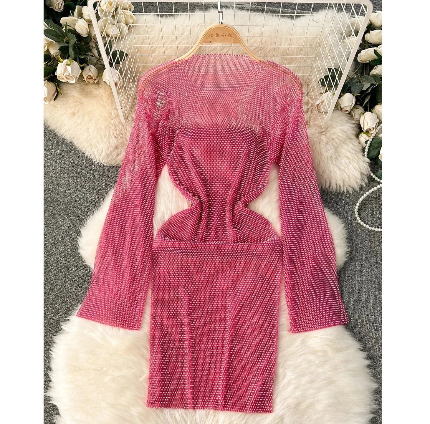 2024 Spring Y2k O-neck Midi Dress For Women Long Sleeve Empire Patchwork Hollow Out Lace Dresses Ladies Elegant Dresses