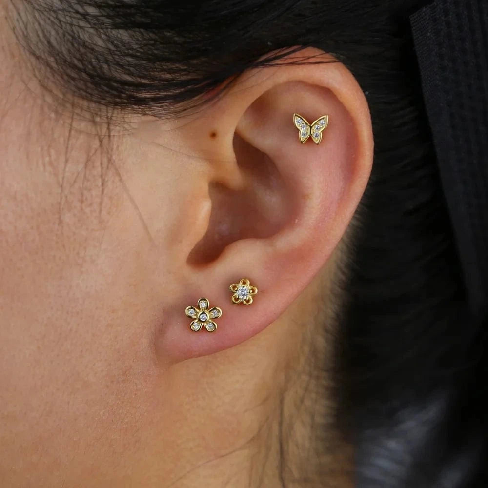 2024 summer 925 sterling silver delicate stud minimal flower cz silver earring