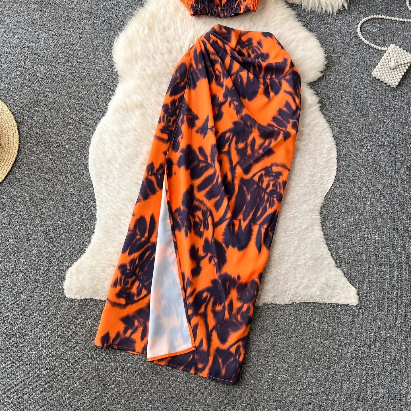2024 Summer Basics 2 Piece Set For Women Sleeveless Top And High Waist Printed Skirts Set Clothing Wholesale