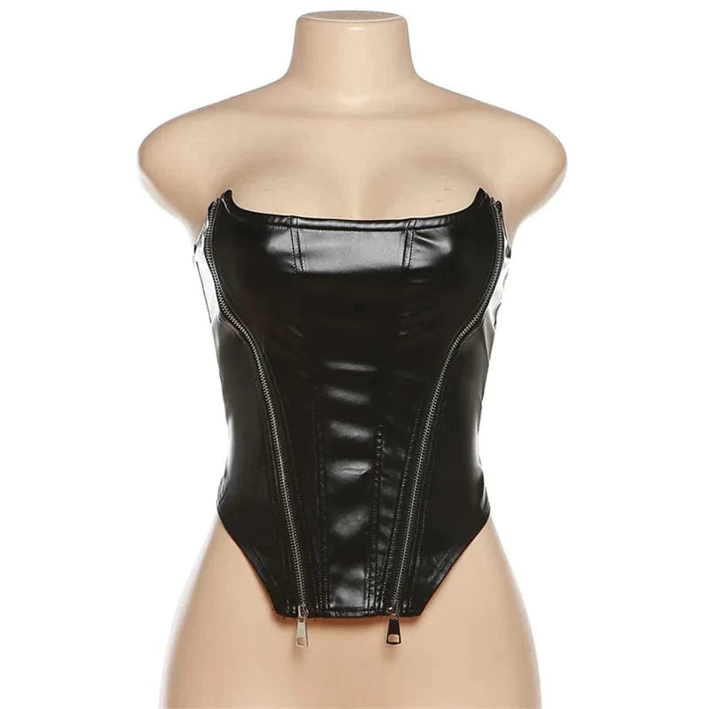 2024 summer boutique pu leather crop top sexy club wear ladies women tank tops