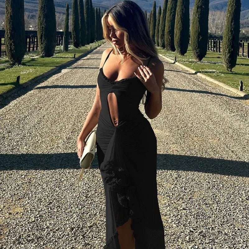 2024 summer boutique trendy popular elegant fashion ruched mesh maxi women's dresses